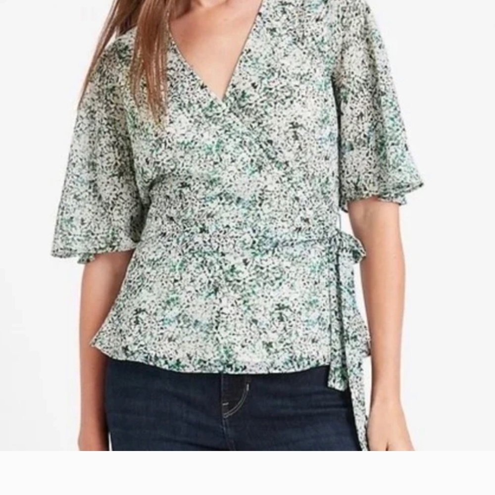 Banana Republic Green Wrap Blouse with 3/4 Sleeves